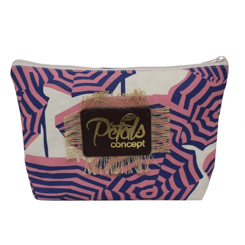 Leather Patch Polyester Lining Zip Closure Natural Canvas Toiletry Bag