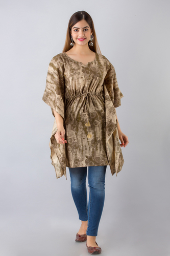 Green Printed Kaftan Dress - Cotton Material, All Seasons, Sizes S to XXL | Washable with Tussel and Doori Details