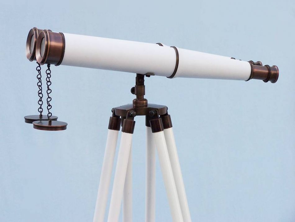 Binocular and Telescope Floor Standing Admirals Bronzed With White Leather Binoculars