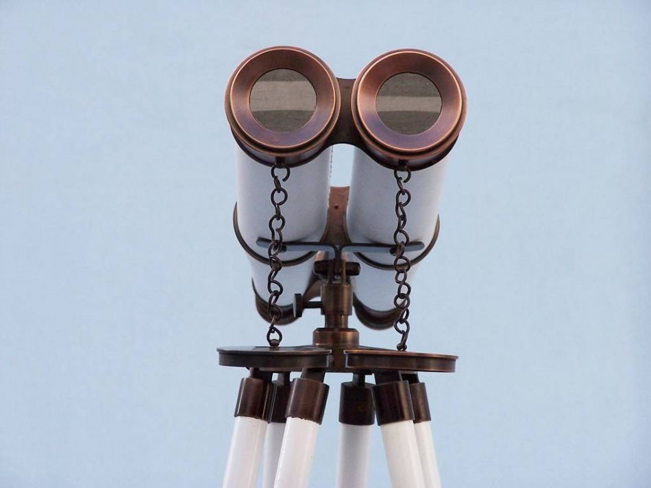 Binocular and Telescope Floor Standing Admirals Bronzed With White Leather Binoculars