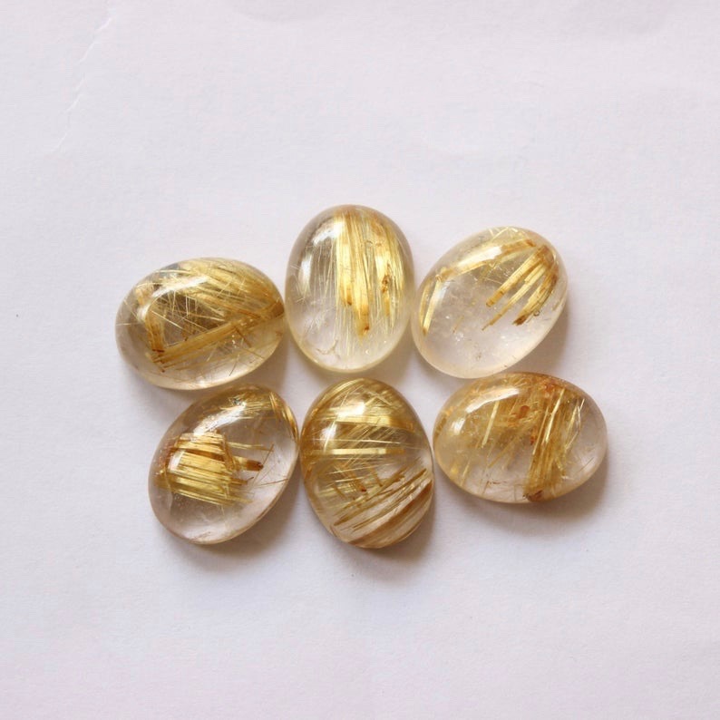 10x12mm Golden Rutilated Quartz Oval Cabochon Loose Gemstones