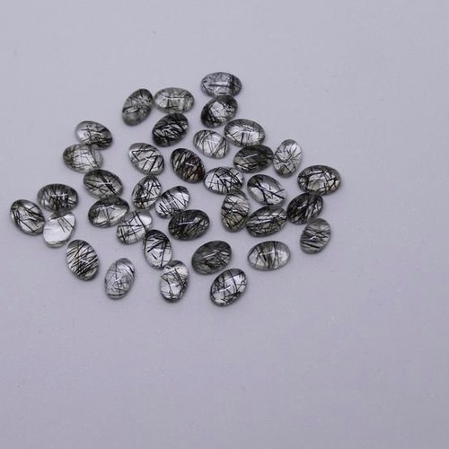 5x7mm Black Rutilated Quartz Oval Cabochon Loose Gemstones