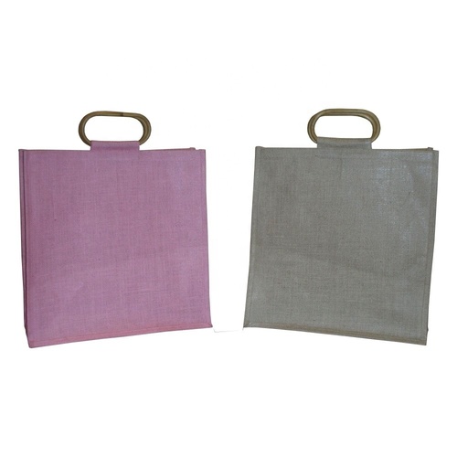 Available In All Color Wooden Cane Handle Pp Laminated Jute Bag
