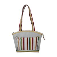 Multicolor Stripe Print Zip Closure Long Handle Transparent Canvas Tote Bag