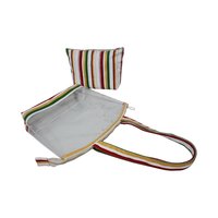 Multicolor Stripe Print Zip Closure Long Handle Transparent Canvas Tote Bag