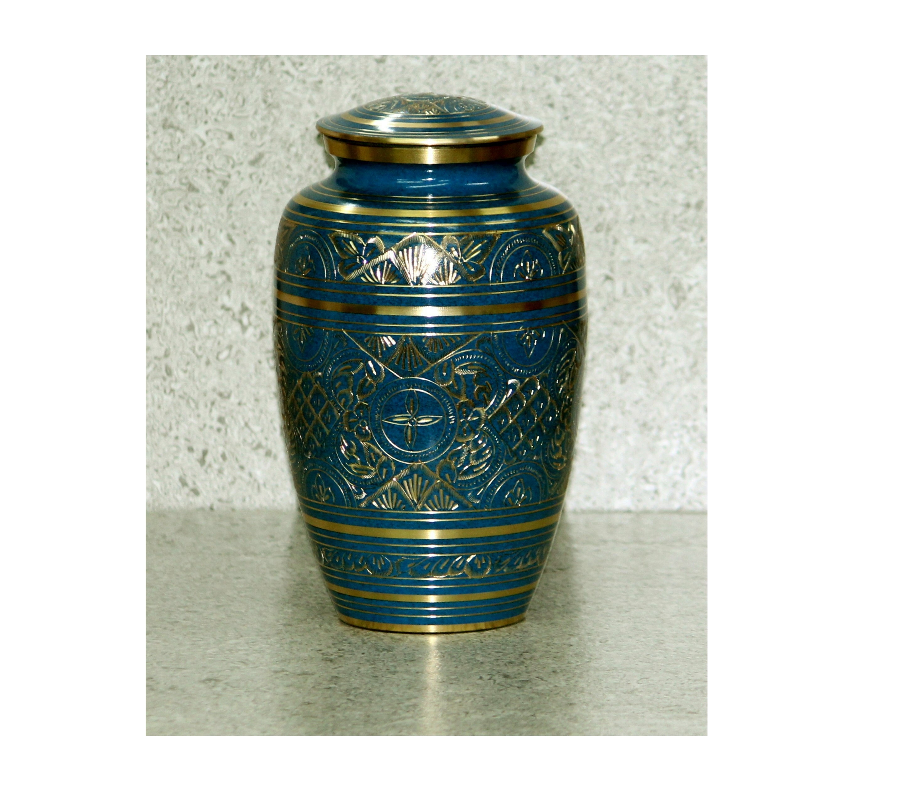 Classic Blue Engraved Urn