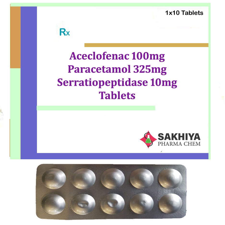 Aceclofenac 100mg + Paracetamol 325mg +  Serratiopeptidase 10mg Tablets