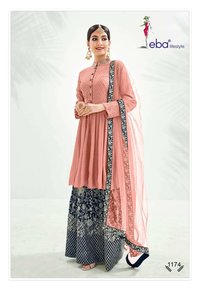 Eba Lifestyle Classic Gold Chinon With Embroidery Work With Diamond Salwar Suit Catalog