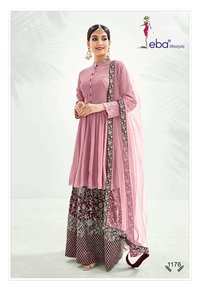 Eba Lifestyle Classic Gold Chinon With Embroidery Work With Diamond Salwar Suit Catalog