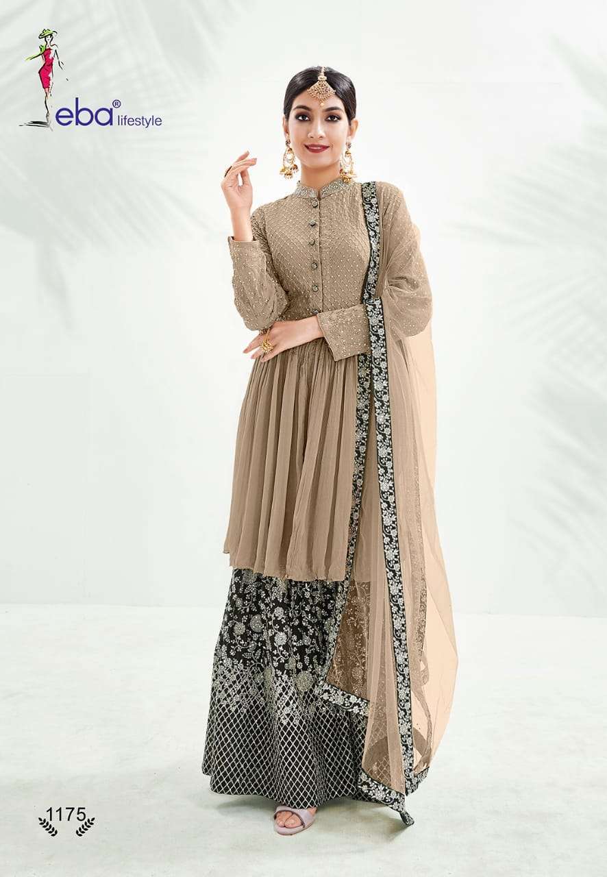 Eba Lifestyle Classic Gold Chinon With Embroidery Work With Diamond Salwar Suit Catalog