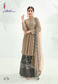 Eba Lifestyle Classic Gold Chinon With Embroidery Work With Diamond Salwar Suit Catalog