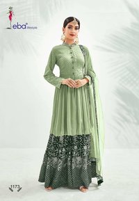 Eba Lifestyle Classic Gold Chinon With Embroidery Work With Diamond Salwar Suit Catalog