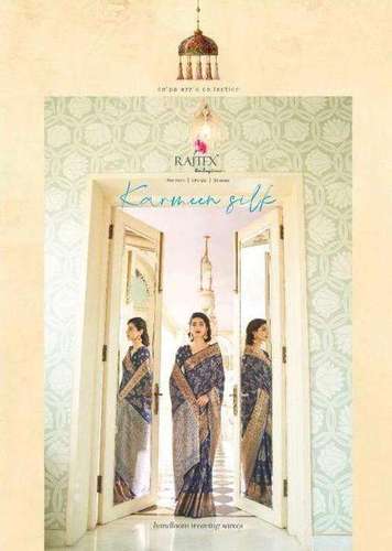 Multi Color Rajtex Karmeen Silk Handloom Weaving Silk Printed Saree Catalog