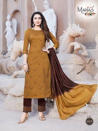 Manas Fab Delight Vol 3 Chinon Silk With Embroidery Work Kurti With Bottom Catalog