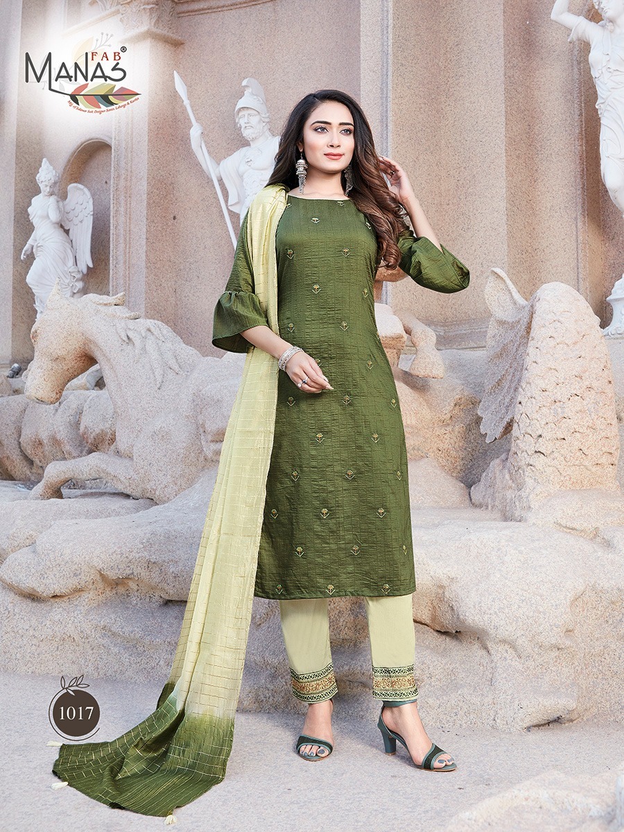 Manas Fab Delight Vol 3 Chinon Silk With Embroidery Work Kurti With Bottom Catalog