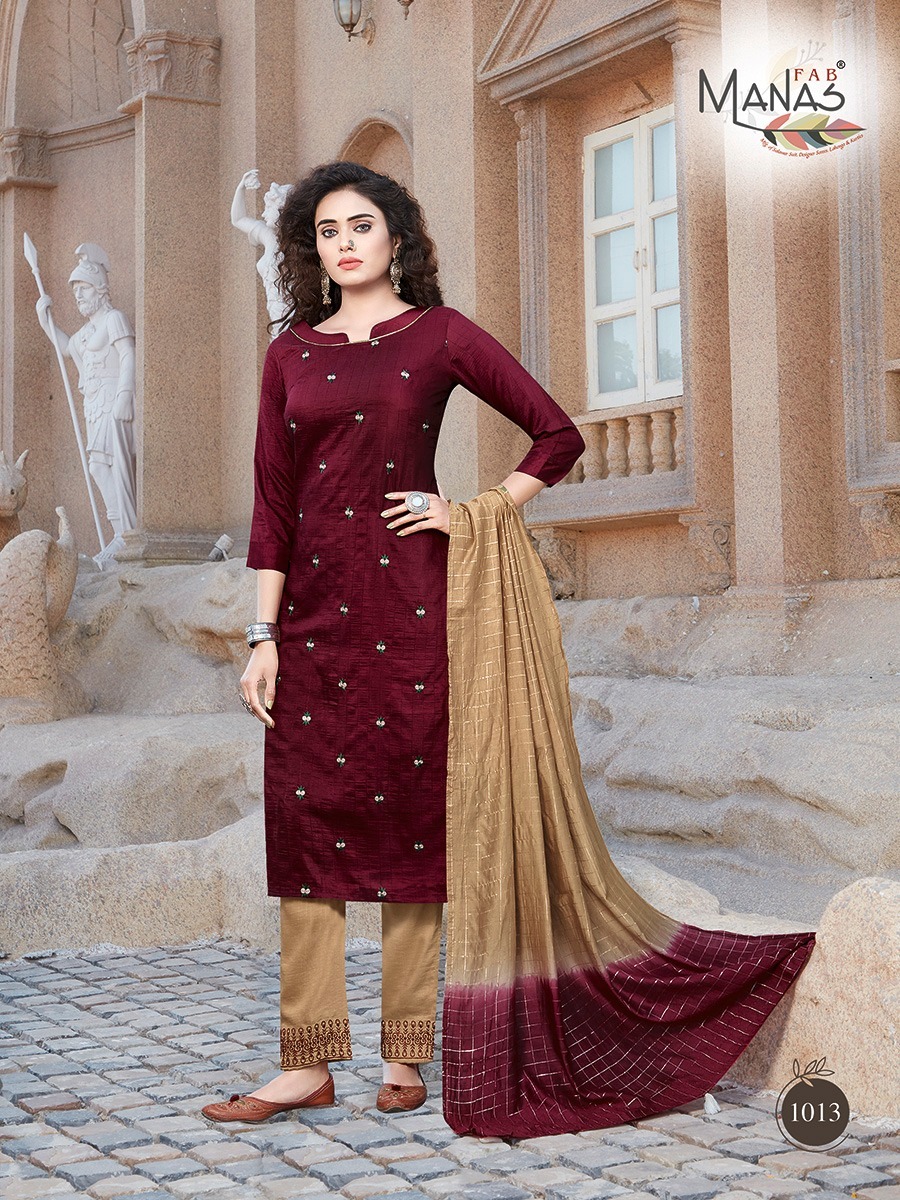 Manas Fab Delight Vol 3 Chinon Silk With Embroidery Work Kurti With Bottom Catalog