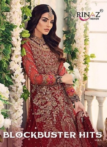 Multi Color Rinaz Fashion Block Buster Hits Vol 9 Fox Georgette With Embroidery Pakistani Suit Catalog