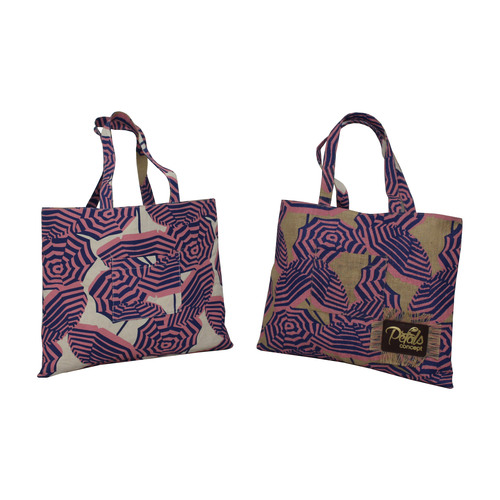 Two Color Over All Print Jute/Cotton Reversible Tote Bag