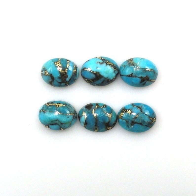 7x9mm Blue Copper Turquoise Oval Cabochon Loose Gemstones