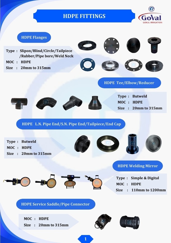 HDPE Pipe Fittings - 180MM Long Tail Piece, Male Connection, Black Color, Nominal Pressure 10, Sizes 32MM to 315MM