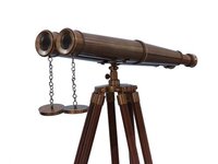Floor Standing Admirals Antique Brass Binoculars with Wood Stand