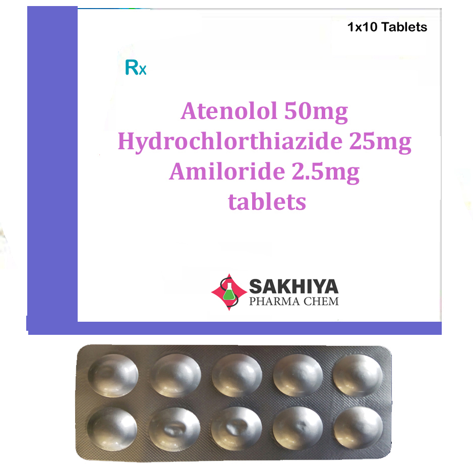 Atenolol 50mg + Hydrochlorthiazide 25mg + Amiloride 2.5mg Tablets