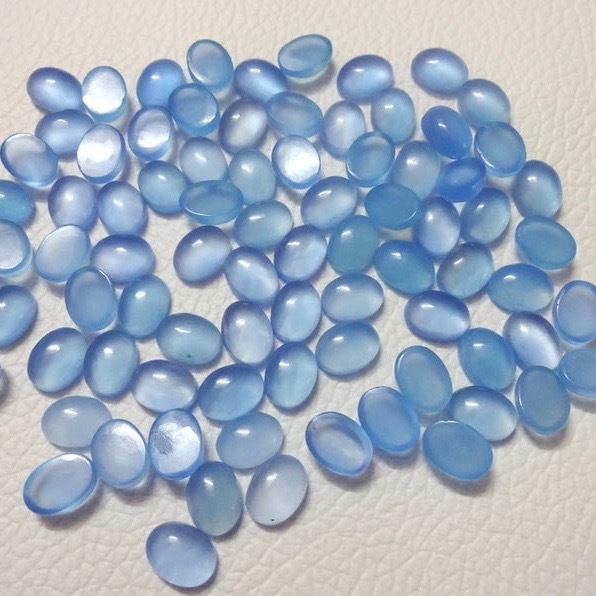 5x7mm Blue Chalcedony Oval Cabochon Loose Gemstones