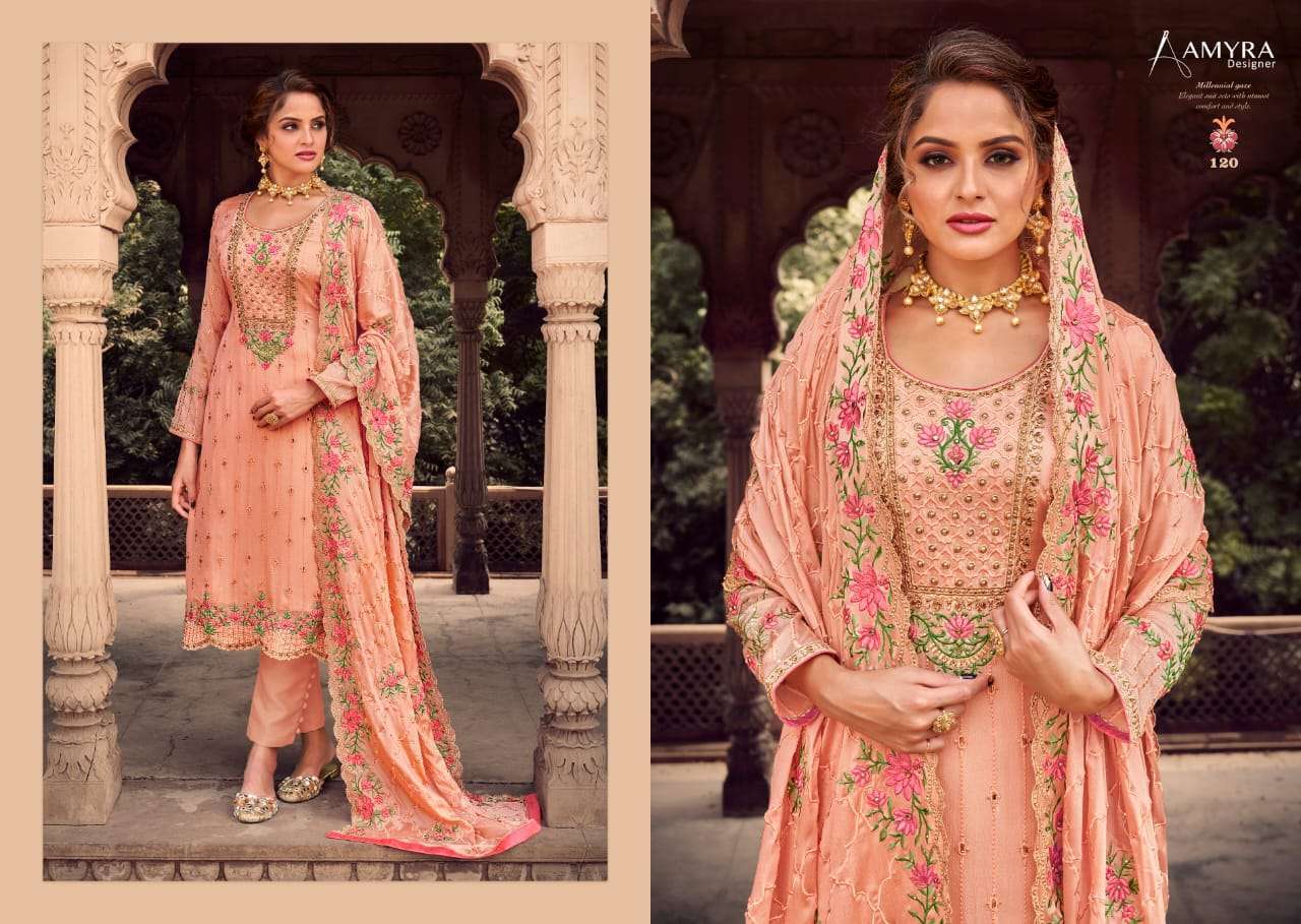 Amyra Designer Aaina Vol 4 Chinon With Embroidery Work Designer Suit Catalog