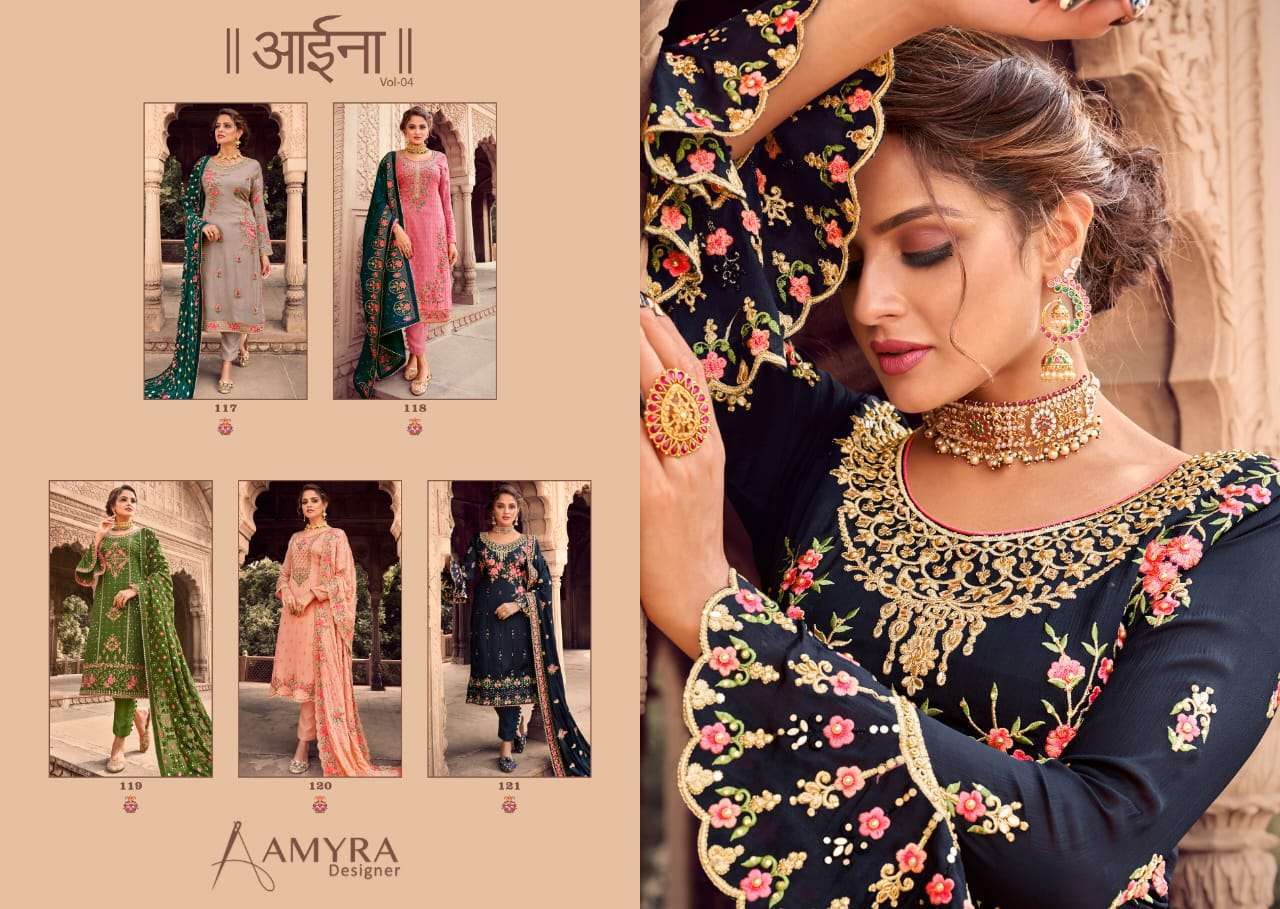 Amyra Designer Aaina Vol 4 Chinon With Embroidery Work Designer Suit Catalog