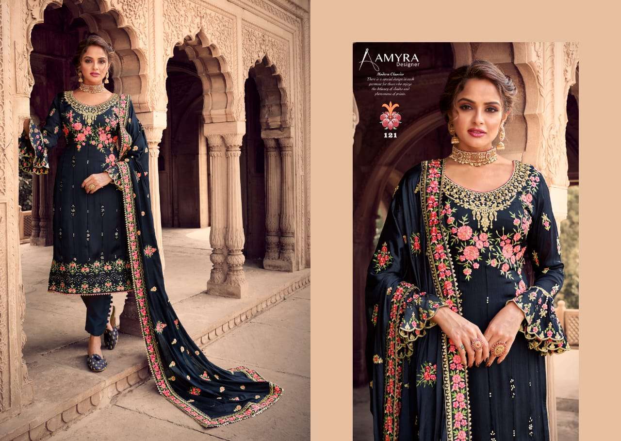 Amyra Designer Aaina Vol 4 Chinon With Embroidery Work Designer Suit Catalog