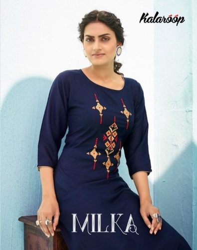 Kalaroop Milka Rayon With Fancy Embroidery Work Kurti With Plazzo Catalog