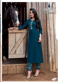 Ladies Flavour Handi Heavy Cotton With Embroidery Work Long kurti With Bottom Catalog