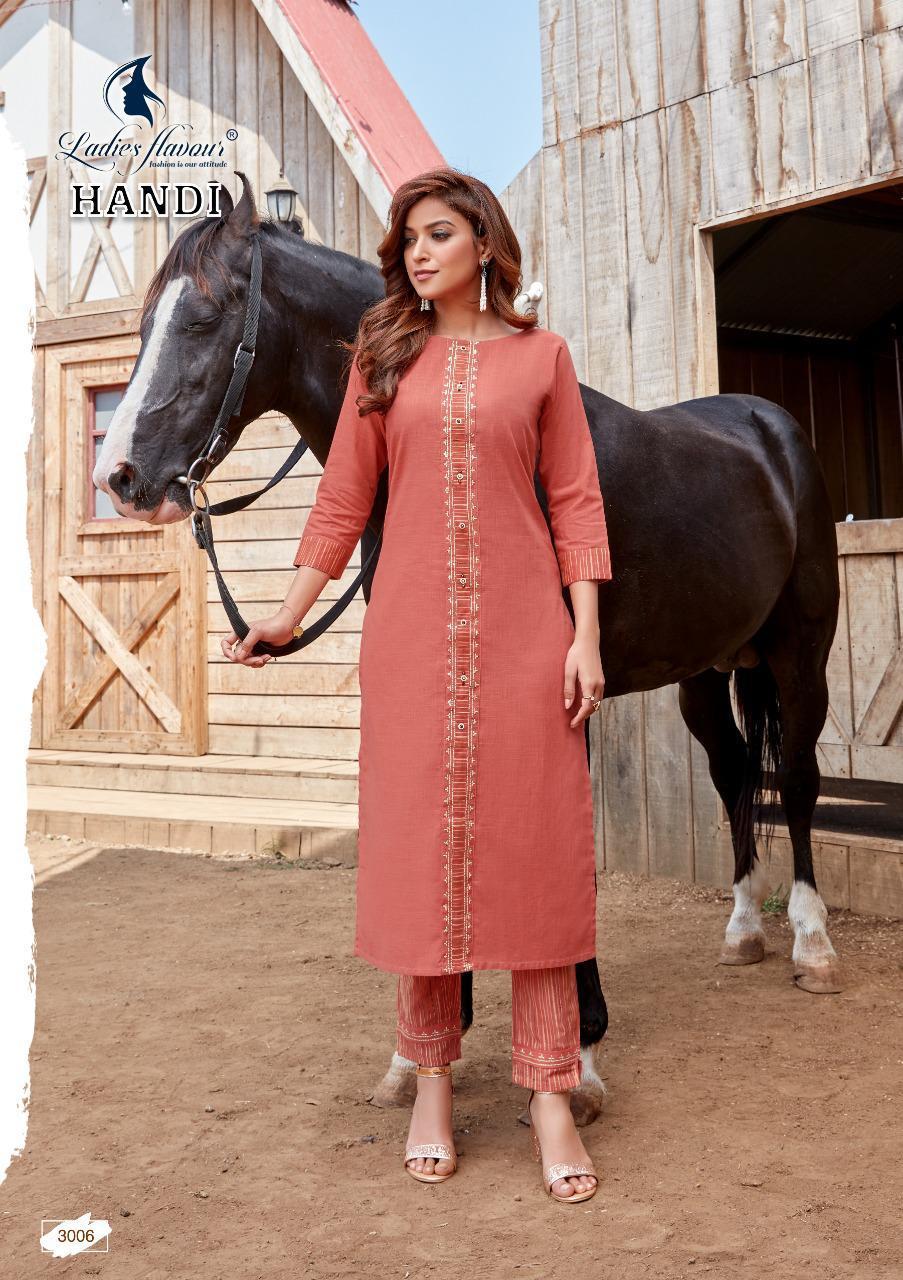 Ladies Flavour Handi Heavy Cotton With Embroidery Work Long kurti With Bottom Catalog
