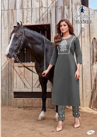 Ladies Flavour Handi Heavy Cotton With Embroidery Work Long kurti With Bottom Catalog