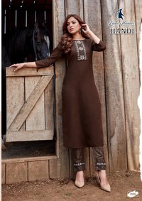 Ladies Flavour Handi Heavy Cotton With Embroidery Work Long kurti With Bottom Catalog