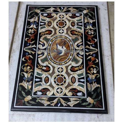 Handmade Marble With Different Different Stone Inlay Work Dining Table Tops