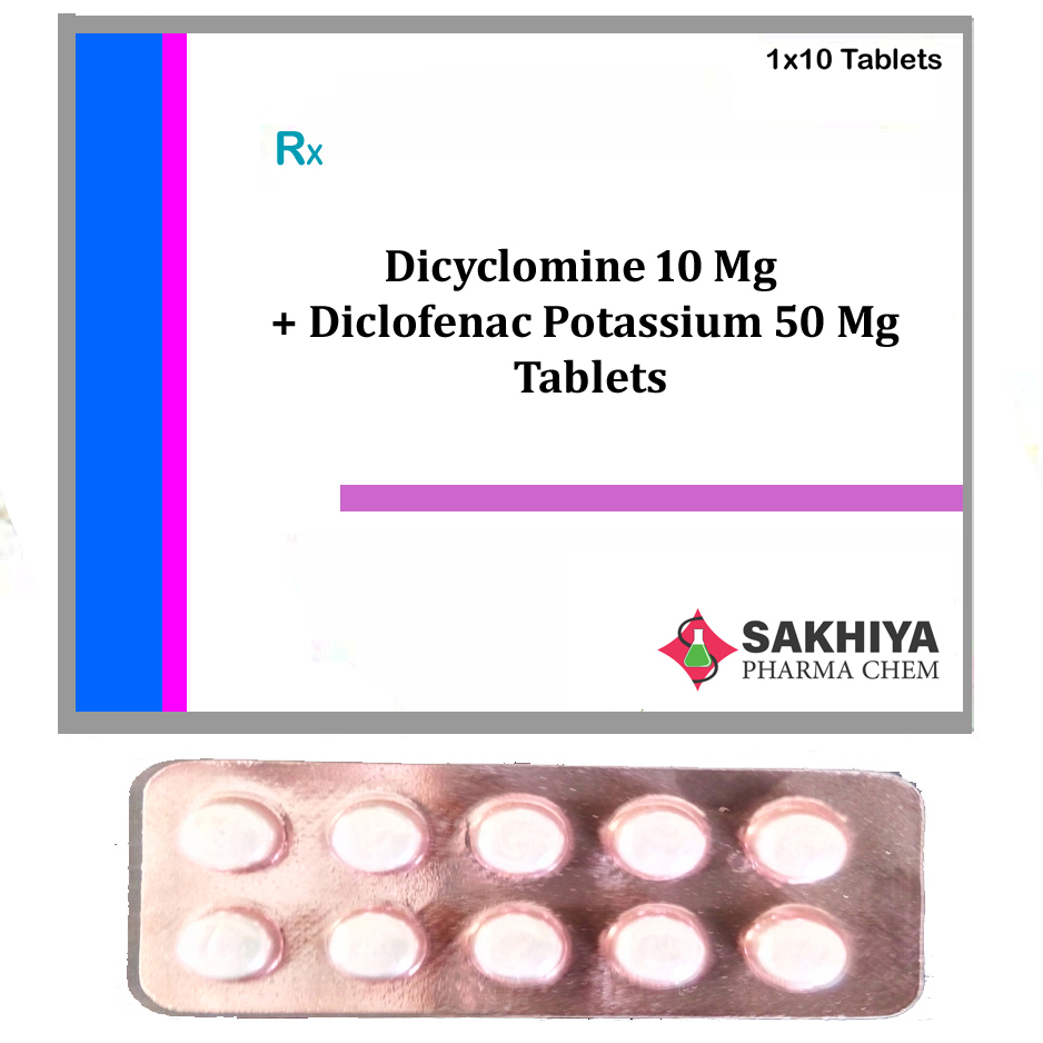 Dicyclomine 10mg + Diclofenac Potassium 50mg  Tablets