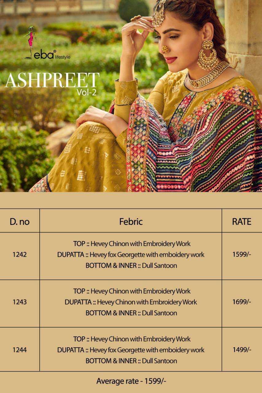 Eba Lifestyle Ashpreet Vol 2 Chinon With Embroidery Designer Suit Catalog