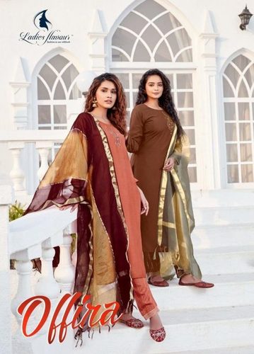 Ladies Flavour Offira Naylon Viscose With Work Readymade Suit Catalolg