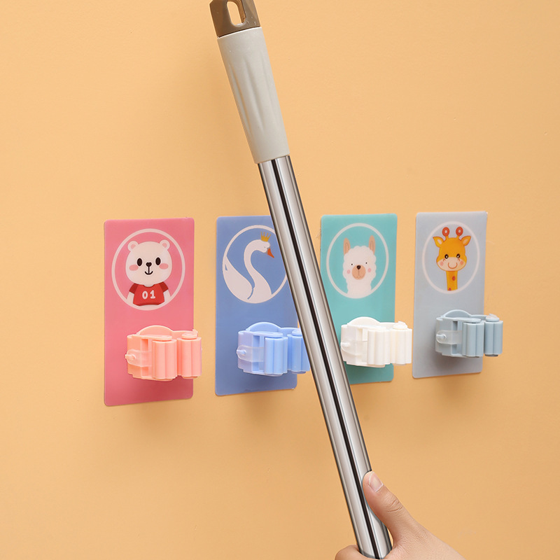 Mop & Broom Holder, Cartoon Sticker Broom Organizer Hanger