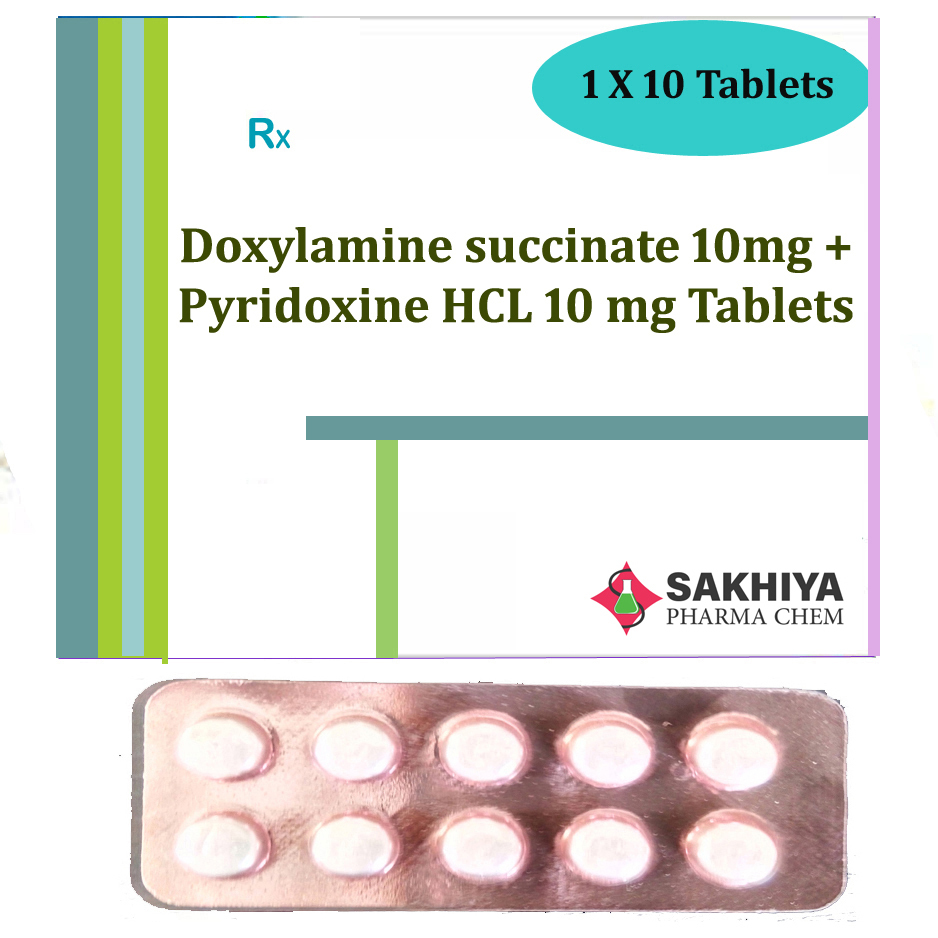 Doxylamine Succinate 10mg + Pyridoxine Hcl 10mg Tablets