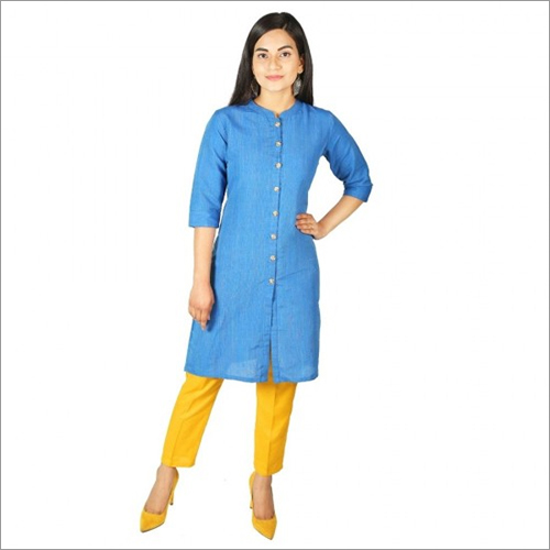 Women Light Blue Cotton Kurti For Girls - Cotton Material, Regular Fit, Light Blue Color | Designed for Comfort, Perfect for Casual Wear