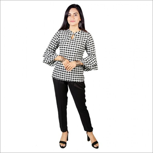 Women's Black White Color Cotton Top With Rayon Pant