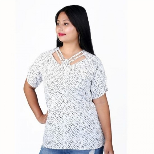 Womens & Girls White Polka Dot Crepe Top - Crepe Fabric, Regular Fit, Elegant White with Playful Polka Dots - Ideal for Casual and Semi-Formal Wear