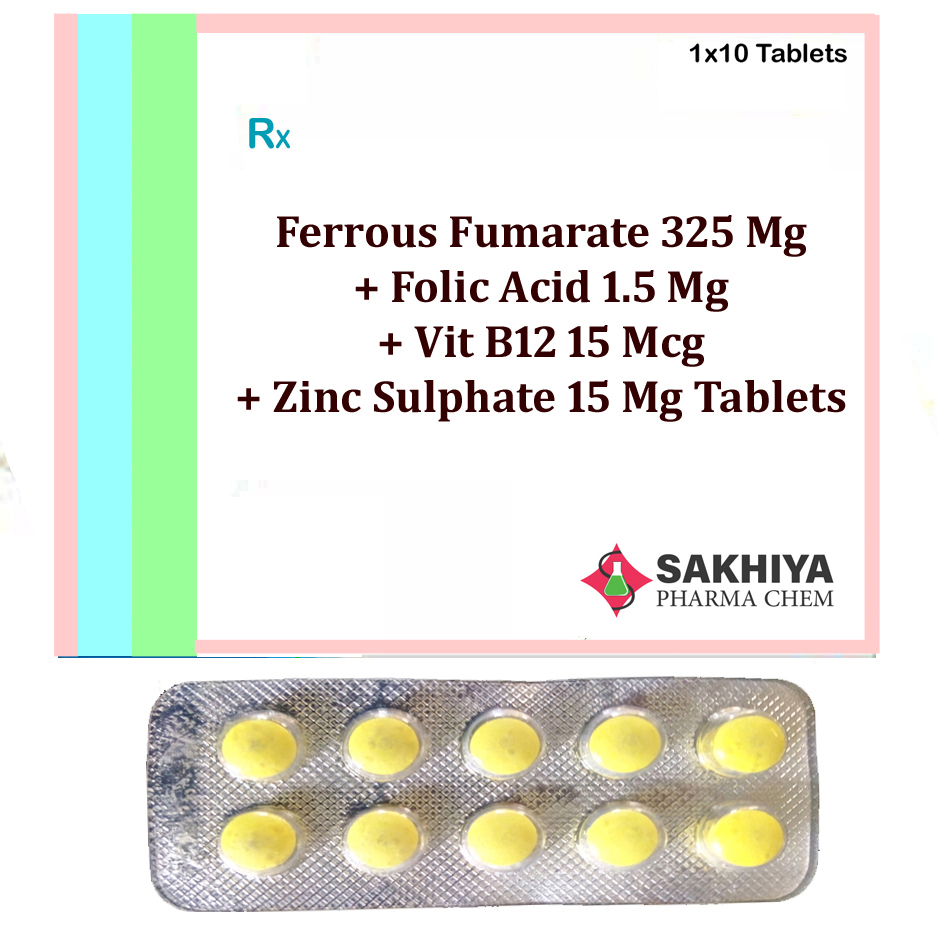 Ferrous Fumarate 325mg + Folic Acid 1.5mg + Vit B12 15mcg + Zinc Sulphate 15mg Tablets