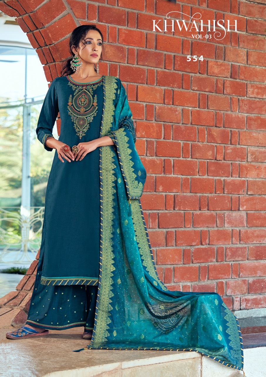 Triple Aaa Khwahish Vol 3 Prampara Silk With Khatli Work Dress Material Catalog
