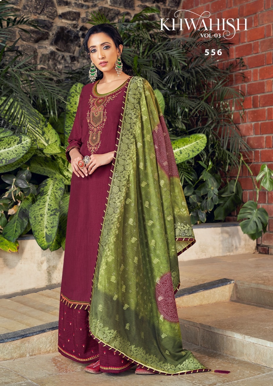 Triple Aaa Khwahish Vol 3 Prampara Silk With Khatli Work Dress Material Catalog