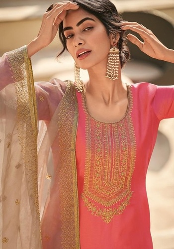 Deepsy Suits Adriti Tussar Silk With Cording Work Straight Salwar Suit Catalog