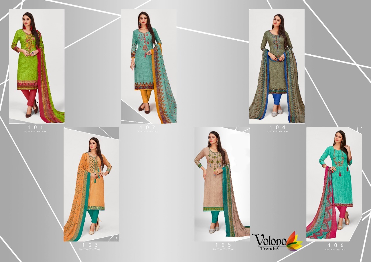 Volono Trendz Rangrez Vol 1 Cotton Print With Embroidery Dress Material Catalog