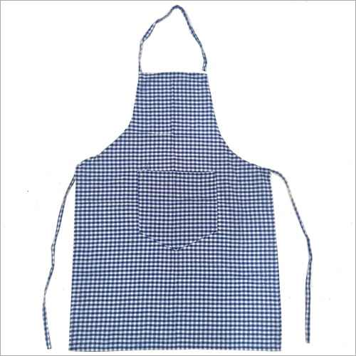 Blue Cotton Apron - Cotton Material, Check Design, Blue Color | Durable Kitchen Apron for Culinary Excellence